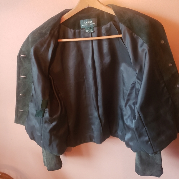 Vtg Lauren Ralph Lauren Green Suede 2 pc Leather Suit Jacket + Pants set - Picture 7 of 16
